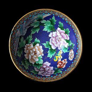 Vintage Chinese Cloisonne Enamel & Brass Bowl